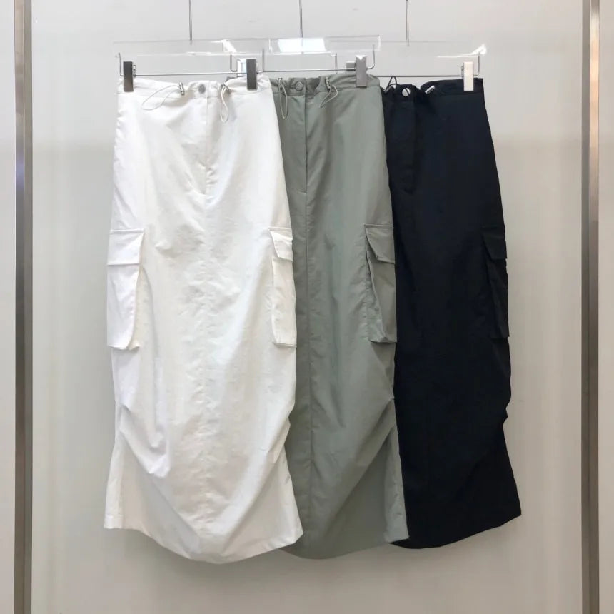 AIERTU  -  Fashionable Korean Style Pure Color Drawstring Work Skirt High Waist H-Shape Loose Fit Commute Style Ladies Skirt Aiertu
