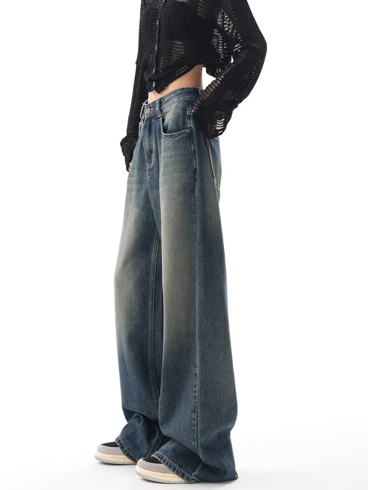 Aiertu Autumn Vintage Chicly Slim Button Female High Waisted Jeans American Basic Simple Casual Fashion S-XL Baggy Jeans Women Aiertu