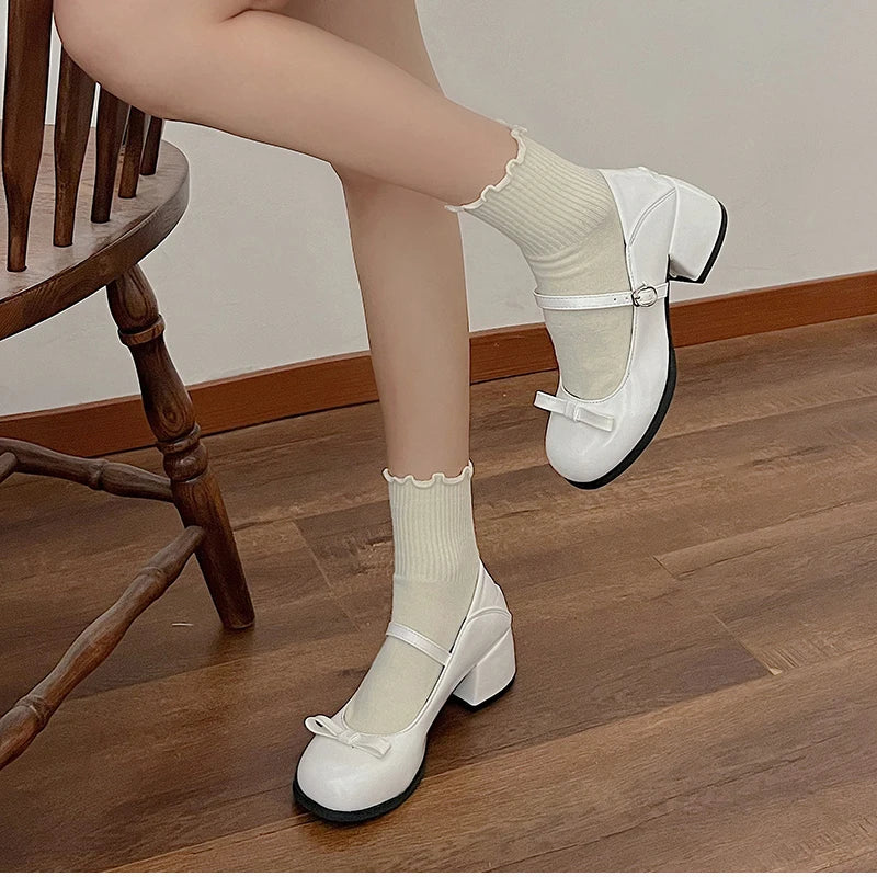 Aiertu Retro Style JK Women Mary Jane Shoes Fashion Shallow Butterfly-knot Leather Shoes Autumn Ladies Dancing Party Prom Pumps Aiertu