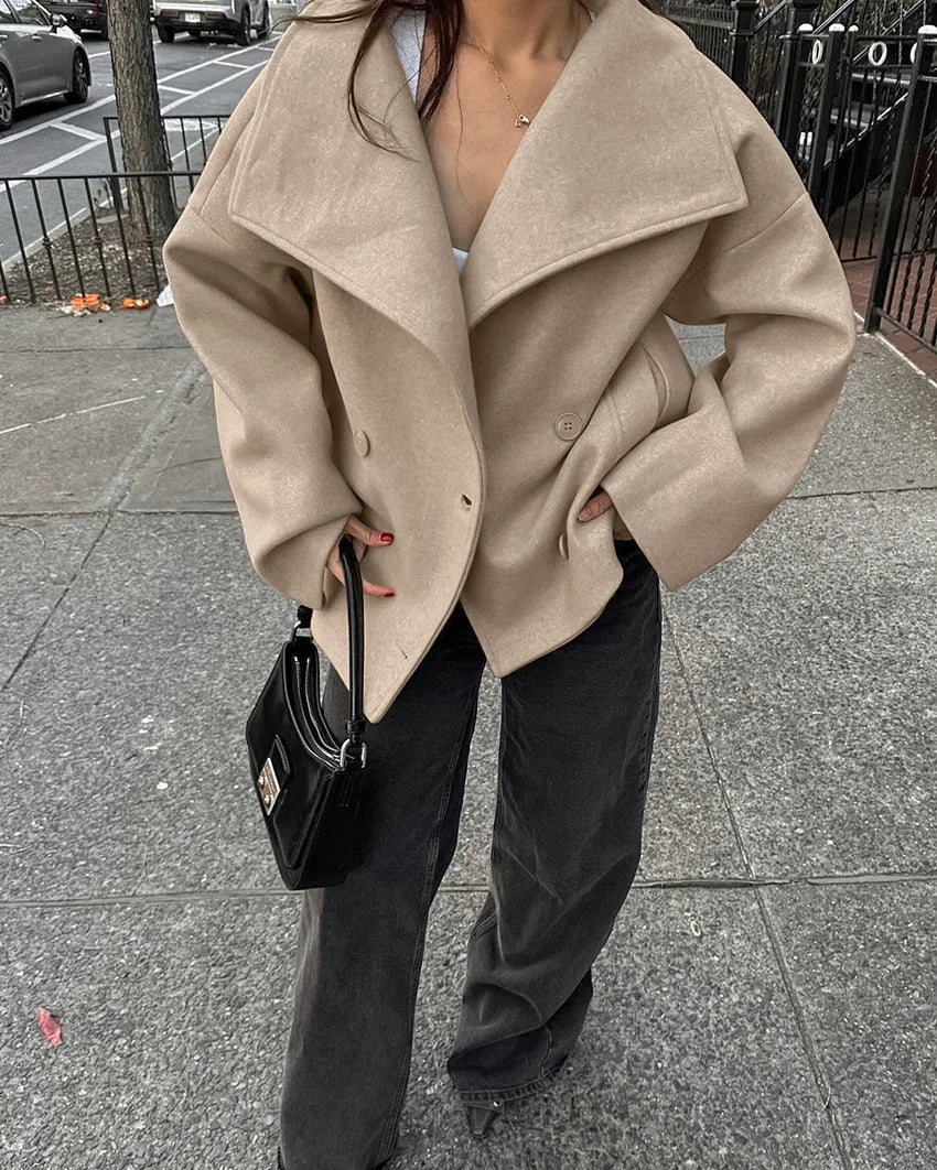 Autumn and Winter New Lapel Loose Casual Jacket Fashion Temperament Coat Women's Clothing Aiertu