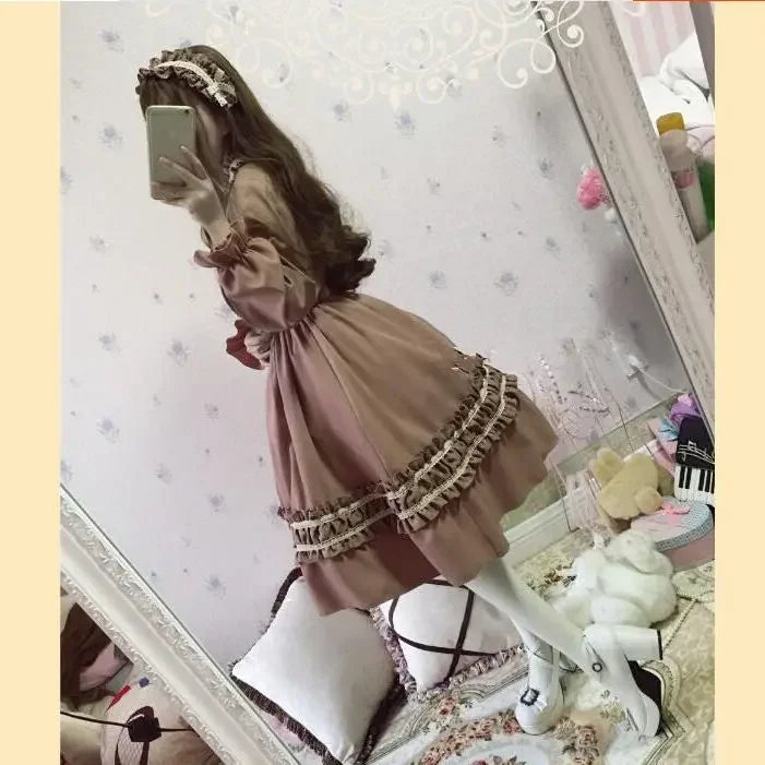 Aiertu 2024 Harajuku Japanese Kawaii Sweet Lolita Dresses Vintage Retro Party Femme Robe Bowknot Cute Cosplay Dress Aiertu