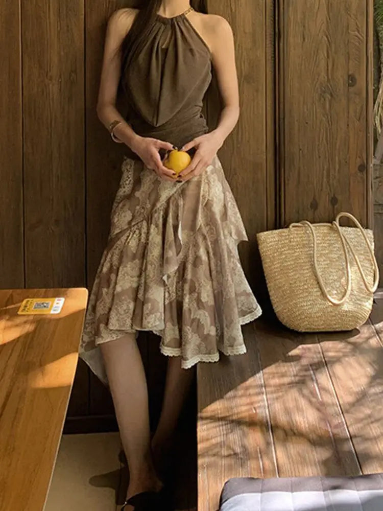 AIERTU  -  New Irregular Lace Splicing Hip Skirt Retro Versatile High Waist Hip Cover Mid-length Skirt Aiertu