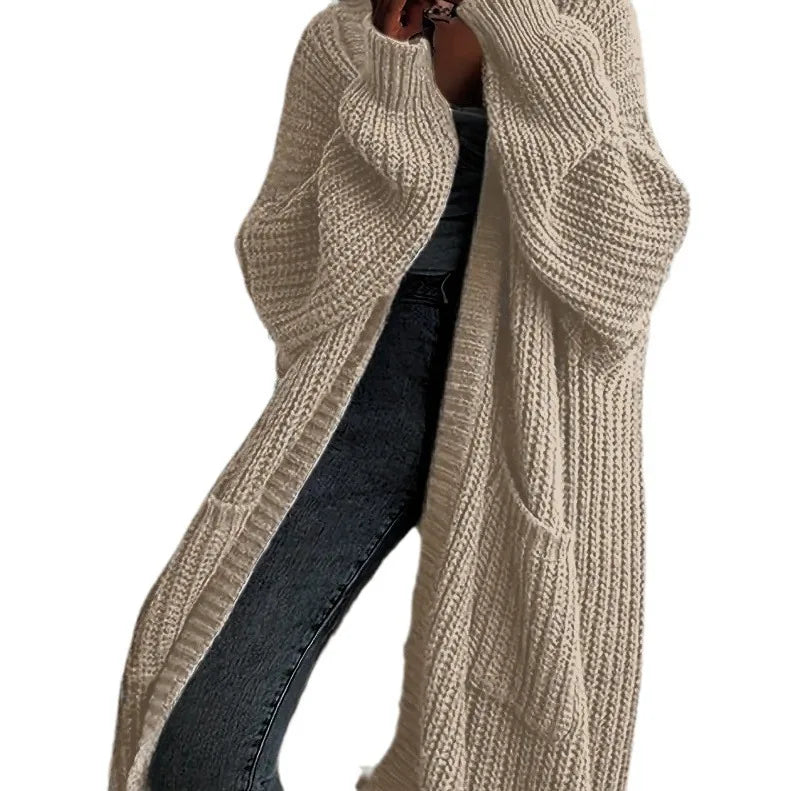 Women Pockets Sweater Cardigan Kintted Jacket Spring Autumn Crochet Loose Long Winter Maxi Warm Jumper Coat Cardigans Aiertu