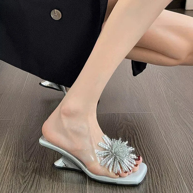 AIERTU  -  Transparent Pvc High Heel Slippers Women Summer 2026 Luxury Silver Flower Strange Heel Designer Sandals Woman's Glass Slipper Aiertu