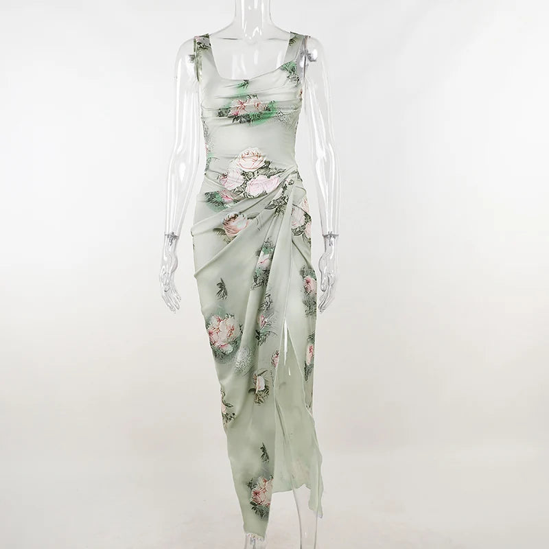 Aiertu Sexy summer suit Rose printed cultivate one's morality fashion suits Condole belt vest Tall waist sexy open fork skirt Aiertu