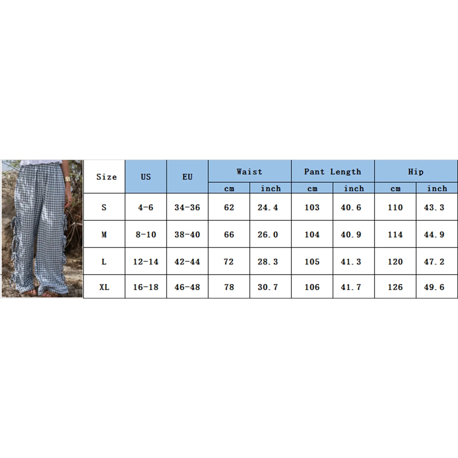 AIERTU  -  Women Plaid Wide Leg Pants Side Tie-Up Hollow-Out Loose Straight Trousers Bottoms Spring Summer Fashion Casual Sweatpants Aiertu