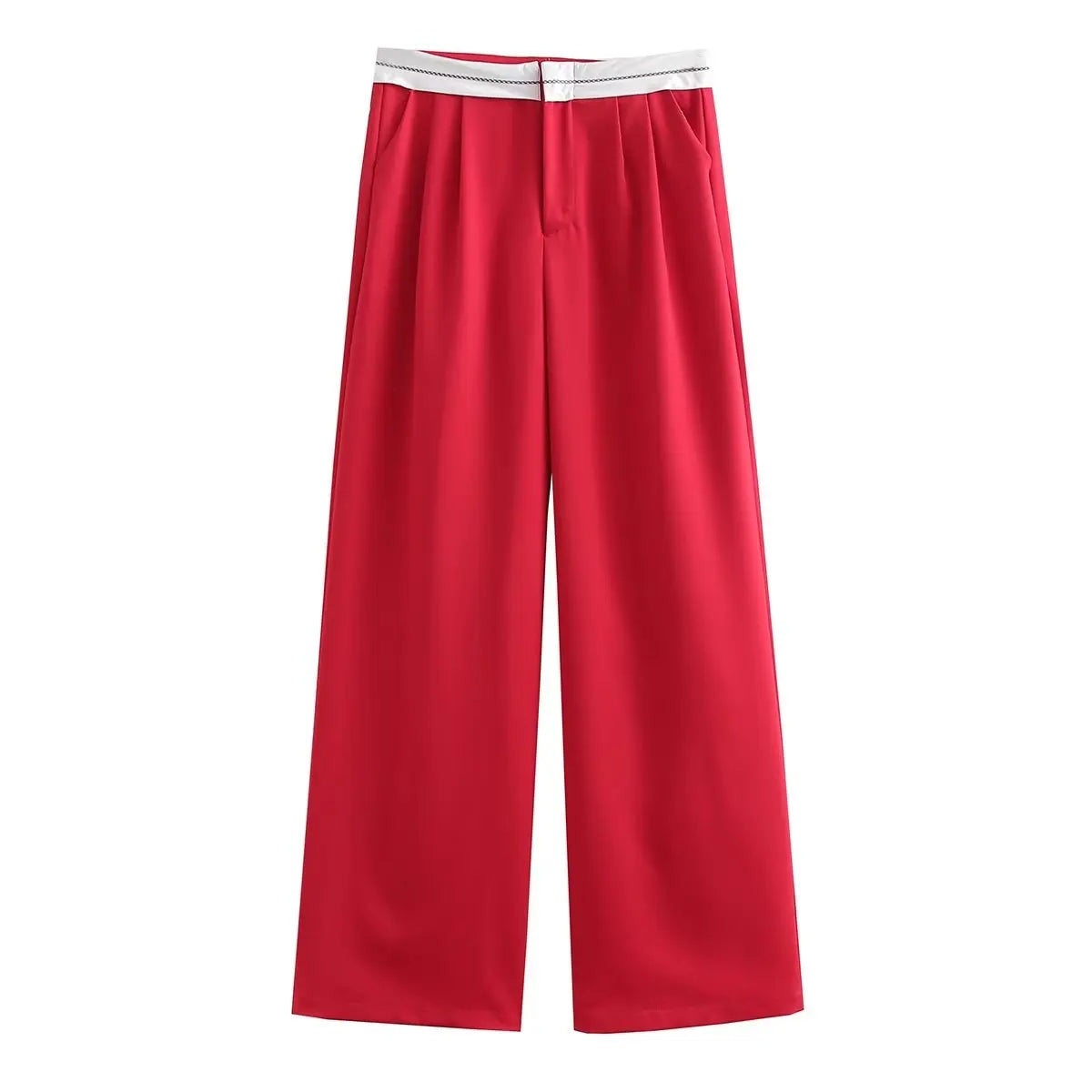 Aiertu  Women Fashion Side Pockets Patchwork Straight Pants Vintage High Waist Zipper Fly Female Casual Trousers Mujer Aiertu