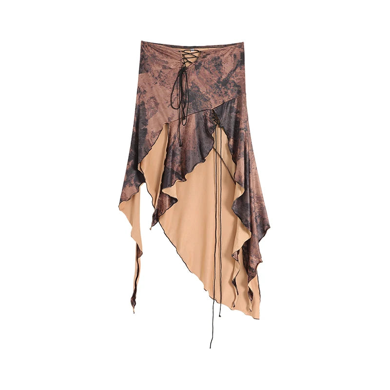Aiertu Women's Irregular Skirt Harajuku Y2k Vintage Long Brown Skirts 90s Aesthetic Korean A-Line Skirt Emo 2000s Trashy Clothes 2024 Aiertu