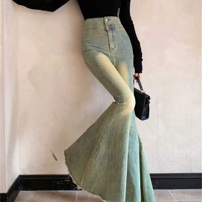 Aiertu Women's Y2k Flare Jeans Harajuku Aesthetic Denim Trousers Vintage Oversize Jean Pants Japanese 2000s Style Trashy Clothes 2024 Aiertu