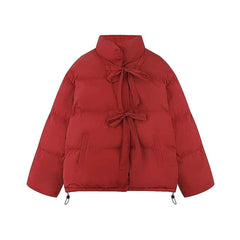 AIERTU  -  Women's Christmas Red Bow Parka Jacket Overcoat Turtleneck Bread Coat Warm Padded Jacket Vintage Winter Outerwear 2000s Clothes Aiertu