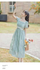 Aiertu Vintage Elegant Sweet Long Dress Women Hollow Out Designer Korean Style Slim Dress Female 2024 Summer Lace-up Casual Party Dress Aiertu