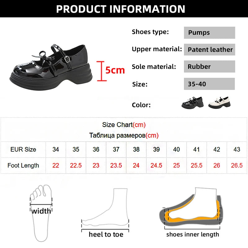 Aiertu Black Chunky Platform Mary Jane Shoes for Women  Autumn Patent Leather Pumps Woman Thick Bottom Bowknot Lolita Shoes Ladies Aiertu