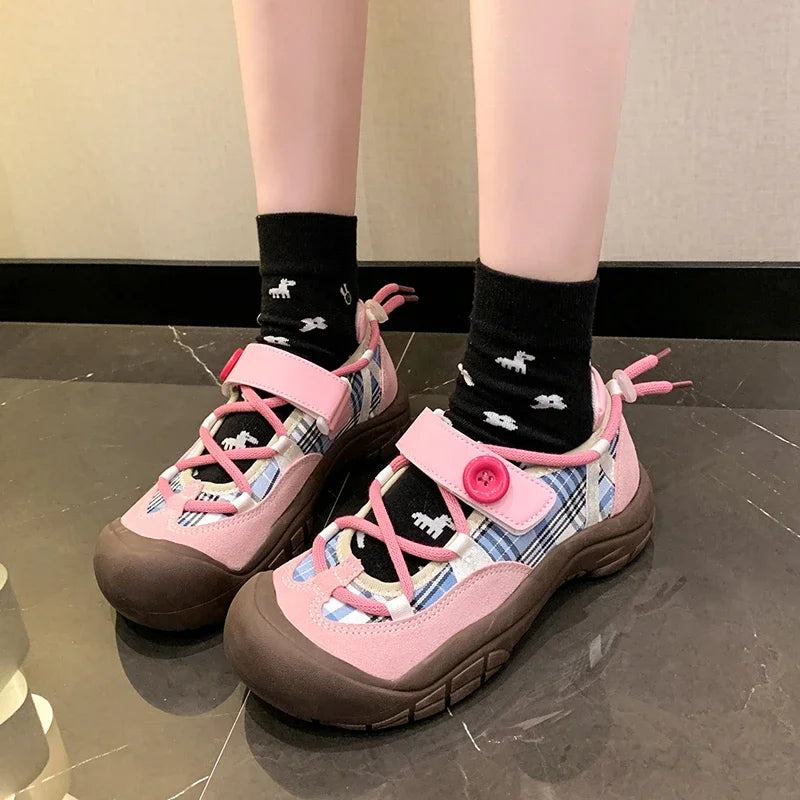 Aiertu Back  to school Ugly and Cute Big-headed Versatile Thick-sole Sneakers Women's Spring and Autumn Student Internet Celebrity High-end Sneakers Aiertu