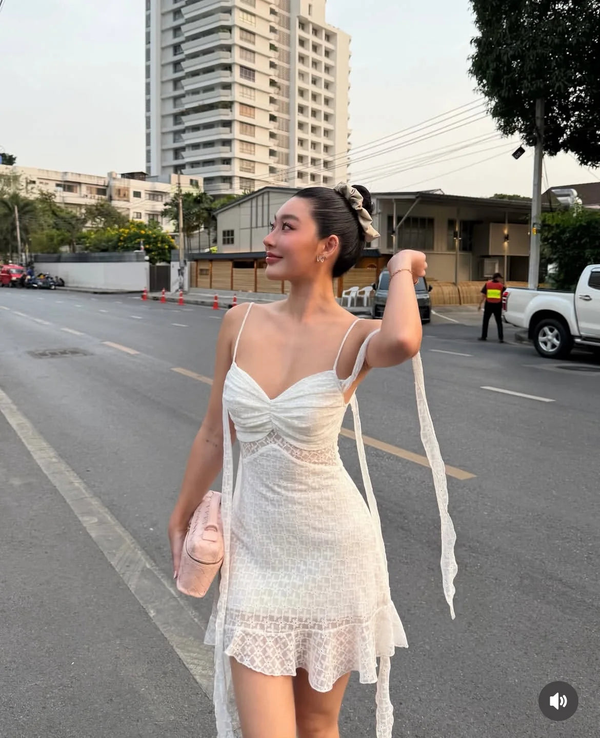 AIERTU  -  Summer White Lace Mini Dress Women Off Shoulder Tie Detail Sleeve V Neck Beach Party Irregular Dress Aiertu