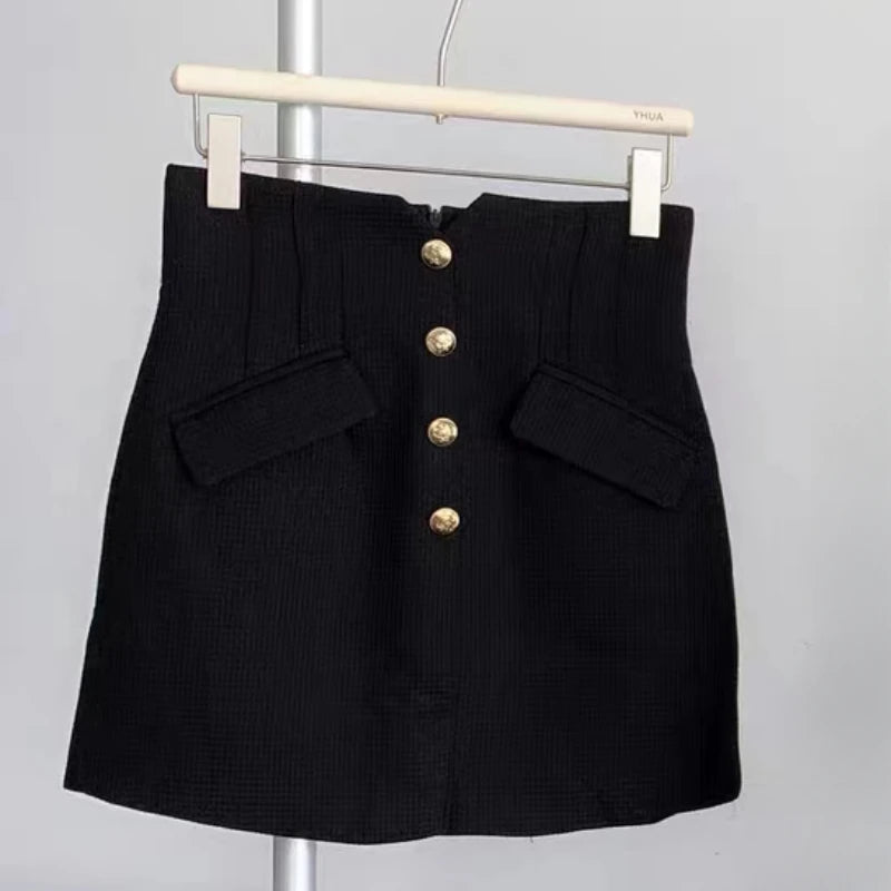 Aiertu Winter Elegant Blazer Skirt Set Outfits Black Fashion 2 Piece Set Office Lady Y2k Crop Tops Slim Mini Skirt Woman Korean Aiertu