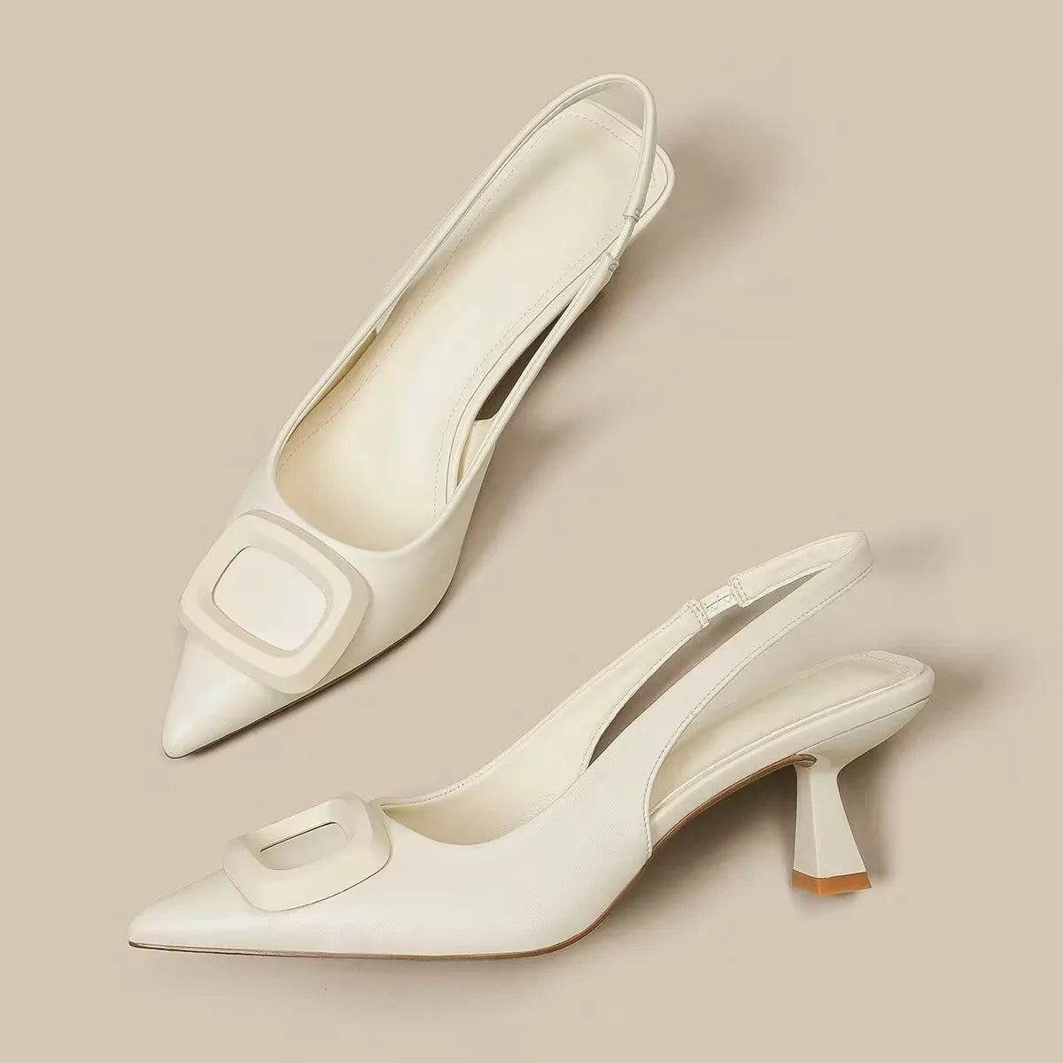 Brand Woman Slingback Shoes Fashion Spring New Ladies High Heels Elegant Med Heel Pointed Toe Slip on Sandal Mules Aiertu