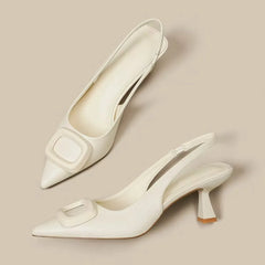 Brand Woman Slingback Shoes Fashion Spring New Ladies High Heels Elegant Med Heel Pointed Toe Slip on Sandal Mules Aiertu