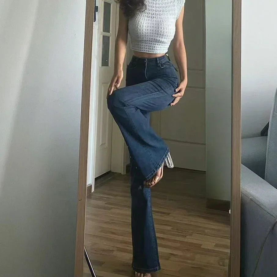 Aiertu Skinny Trousers Bell Bottom Slim Fit Womens Jeans Flared Pants for Women High Waist Shot with Pockets Flare Blue Summer Cowboy R aiertu
