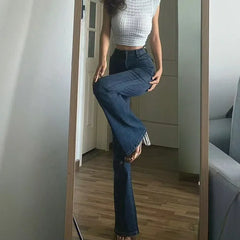 Aiertu Skinny Trousers Bell Bottom Slim Fit Womens Jeans Flared Pants for Women High Waist Shot with Pockets Flare Blue Summer Cowboy R aiertu