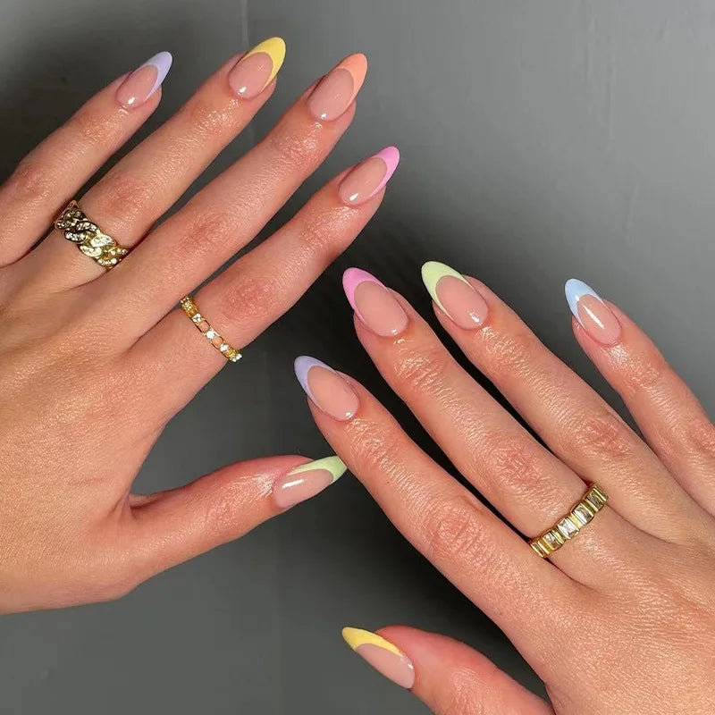 Aiertu 24Pcs Valentine Nails Press on Love Y2k Acrylic Nails Sparkle Butterfly French Cat Eye Almond Full Cover Stick on False Nail Tip Aiertu