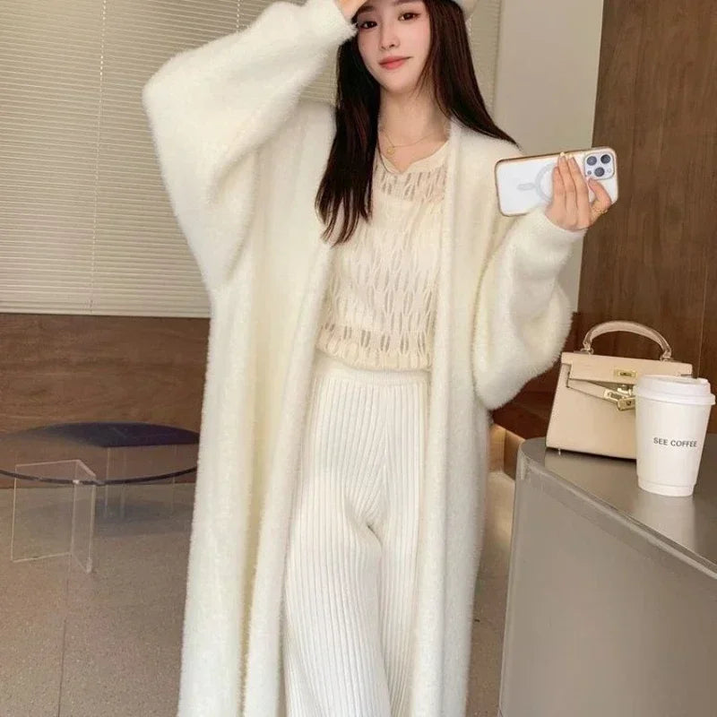Aiertu Elegant Sweet Long Sweater Cardigan Women Korean Style Sweaters Coat Autumn Winter Solid Loose Casual Vintage Cardigan Aiertu