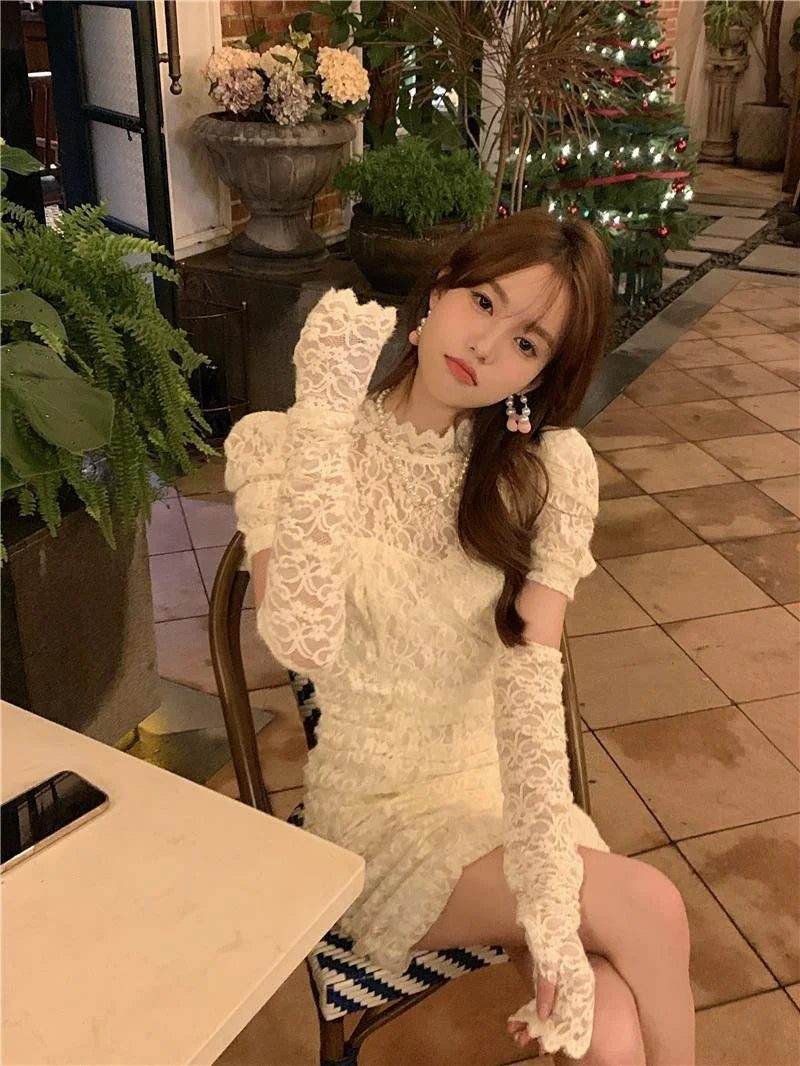 Aiertu  Spring Lace Design Elegant Y2k Mini Dress Woman Party Sexy Bodycon Dress Casual Puffer Sleeve One Piece Dress Korea Fashion Aiertu
