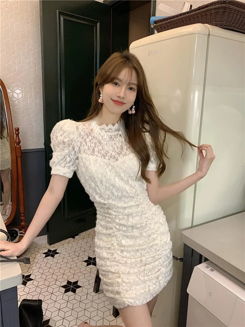 Aiertu  Spring Lace Design Elegant Y2k Mini Dress Woman Party Sexy Bodycon Dress Casual Puffer Sleeve One Piece Dress Korea Fashion Aiertu