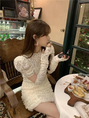 Aiertu  Spring Lace Design Elegant Y2k Mini Dress Woman Party Sexy Bodycon Dress Casual Puffer Sleeve One Piece Dress Korea Fashion Aiertu