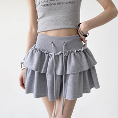 Aiertu Korean Retro Solid Color All Match Cake Skirt Women Summer New High Waist Lace-up Sexy Slim Pleated A-line Skirt aiertu