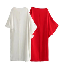 Aiertu Female Stylish Solid Blouses Asymmetric Cape Style Red White Satin Shirt Half Sleeves Women's New Elegant Tops Casual Shirt Aiertu