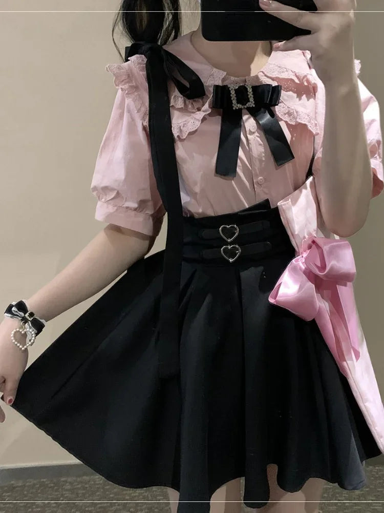 Aiertu Japanese Lolita High Waist Mini Suspender Skirt Y2k Aesthetic Sweet Women Solid Streetwear Gothic Jk Saia Feminina Harajuku Jupe Aiertu