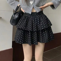 Aiertu Sweet Kawaii Mini Skirt Women Grey Korean Style Elegant Dot Short Skirts Coquette Fashion High Waist Cute Ruffle Skirt Aiertu
