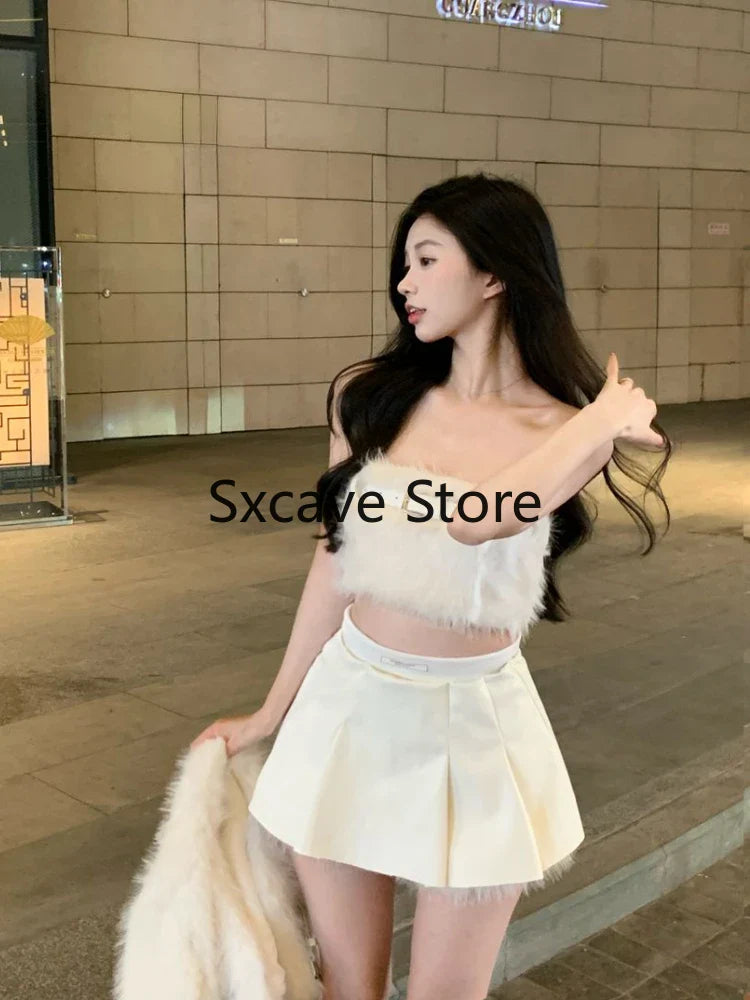 Aiertu Sexy 3 Piece Skirt Set Women Casual Long Sleeve Coat + Bodycon Tube Tops + Sweet Mini Skirt Evening Party Clothing Autumn Aiertu