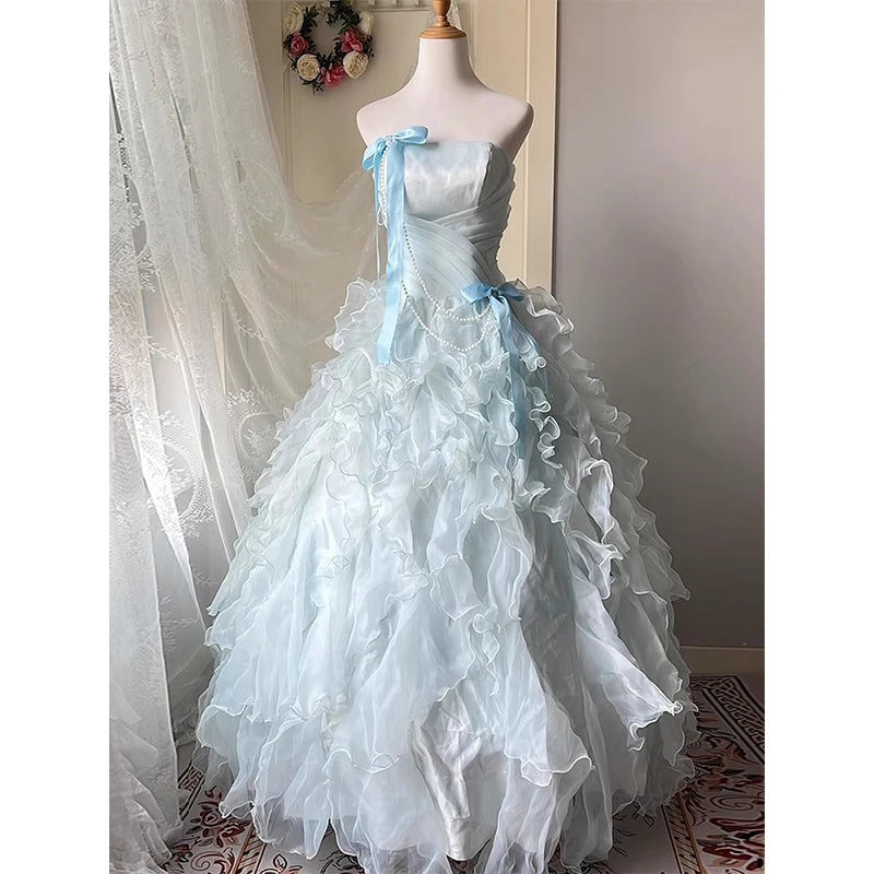 AIERTU  -  Sweet Fairy Japanese Original Lolita Blue Evening Dress Bar Mitzvah Princess Style Birthday Banquet Bow Dresses Aiertu