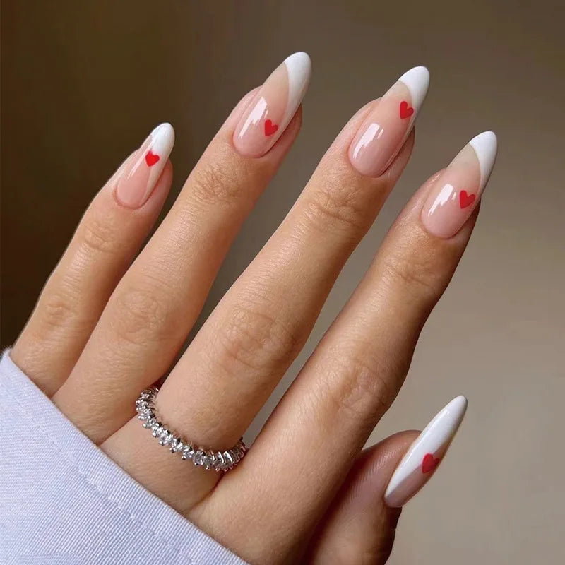 Aiertu Medium-length Acrylic Almond Fake Nails Art Cool Hottie Girl Wear False Nails Europe and USA Press on Nail Removable French Nail Aiertu