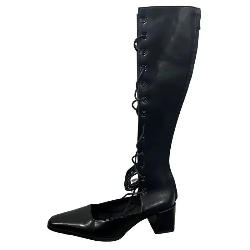 AIERTU  -  Women's Hollow out High Top Boots Fashionable Spicy Summer New Knight Boots Breathable Cross Lacing Thick Heel Long Boots Aiertu