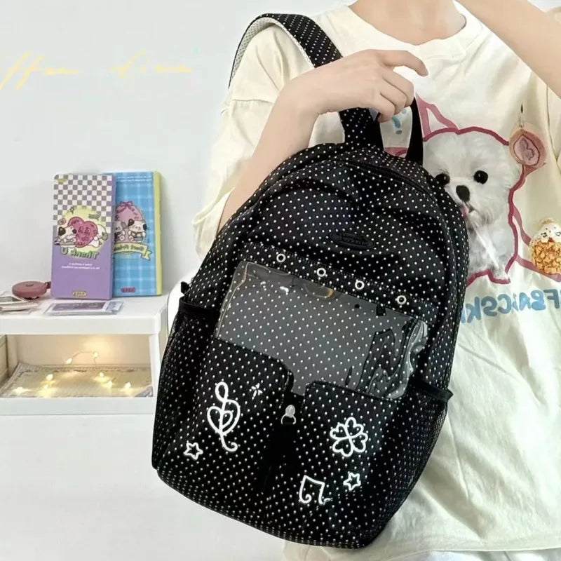 AIERTU  -  Star Polka Dots Backpack Y2k Versatile Girl High Capacity Multi Size Commuting Student Lightweight Double Shoulder Canvas Bag Aiertu