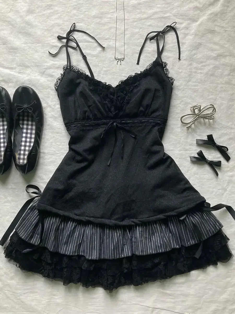Aiertu DRESS TO IMPRESS Punk Y2k Skirts Women Clothes Goth Sexy Ropa Aesthetic Stripe High Waist Lace Bow MIni Skirts Grunge Emo Girl 2000s Short Skirt Aiertu