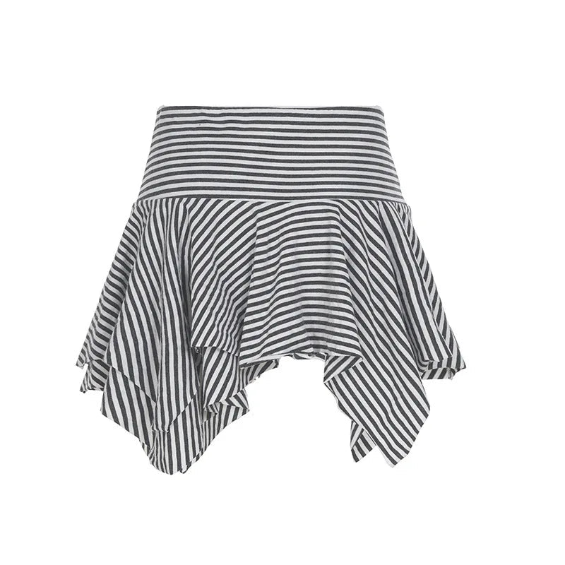AIERTU  -  New Summer Women's Streetwear Striped Asymmetrical Mini Skirt Vintage Y2K Low Waist Stretch Slim Casual Skirt Aiertu