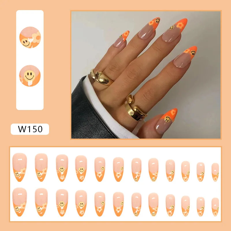 Aiertu 24pcs/Box Ballerina Nail Tip Purple with Design Manicure Patches Fresh Floral Almond False Nails Press on Med Nails Detachable Aiertu