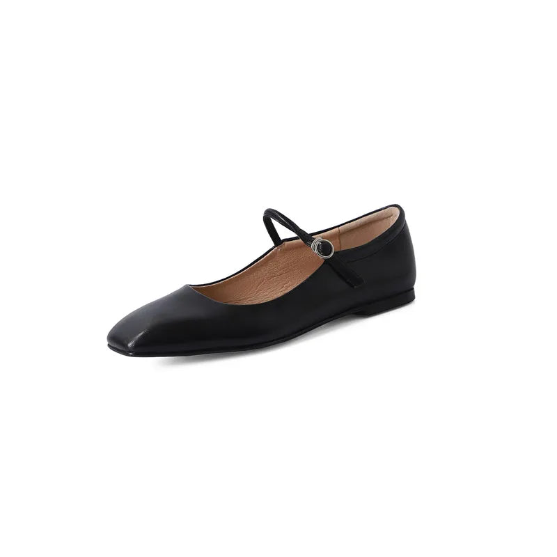 Fashion Pumps New High Quality Genuine Leather Vintage Mary Jane Shoes Square Toe High Heels Flat Shoes Lightweight Shoes Aiertu