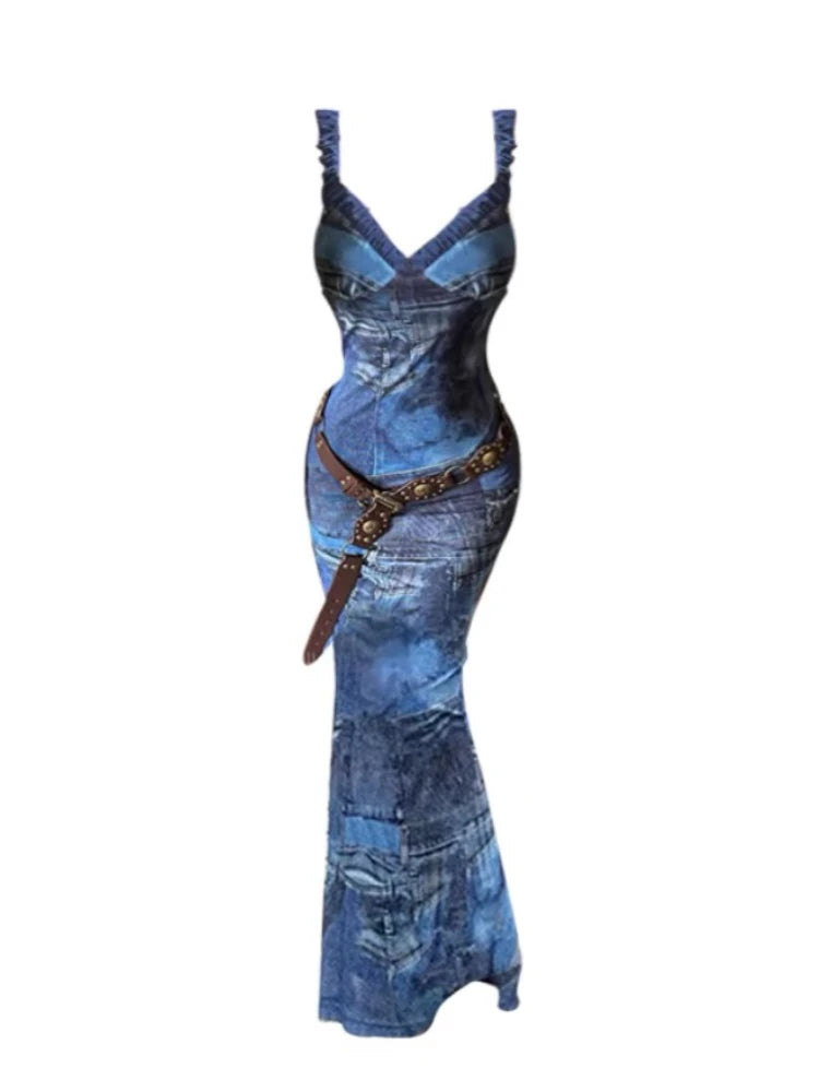 Aiertu Vintage Sweet Printing Design Midi Dress Women Summer Korean Y2k Strap Dress Female Retro Slimming One Piece Retro Dress 2024 Aiertu