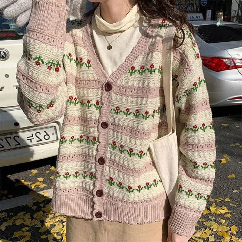 AIERTU  -  Autumn and Winter Loose Lazy Wind Knitted Cardigan Jacket New Versatile Retro Thin Sweater Women Aiertu