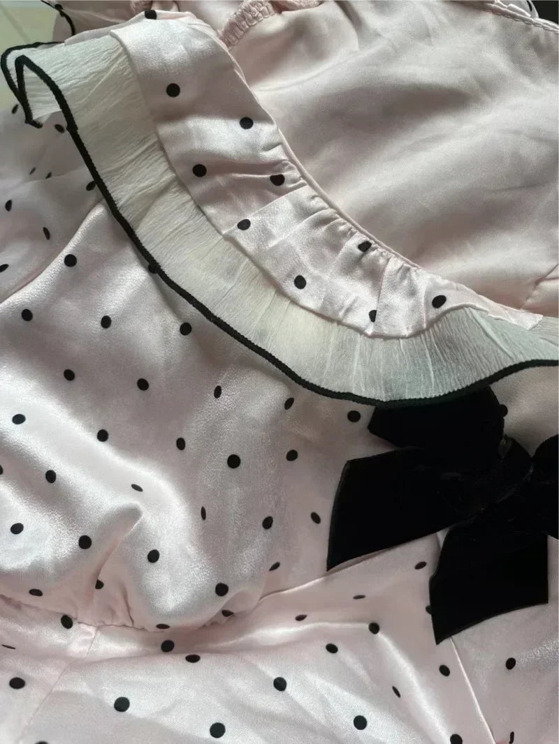 Slash Neck Off-shoulder Short Sleeve Robe Femme Y2k Summer Vestidos De Mujer Elegant Bowknot Polka Dot Print Slim Party Dresses Aiertu
