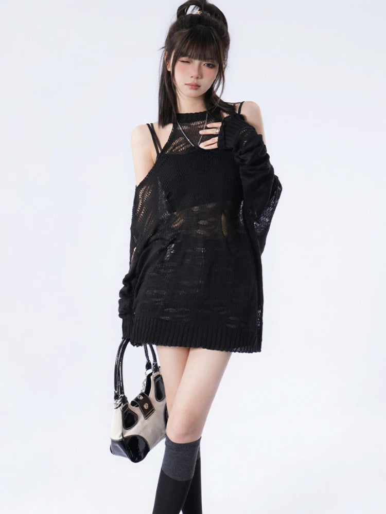 Aiertu Grunge Loose Women Sweaters Y2k Aesthetic Hollow Out Thin Pullovers 2024 Spring Long Sleeve Fashion Casual Kniited Tops Sexy Aiertu