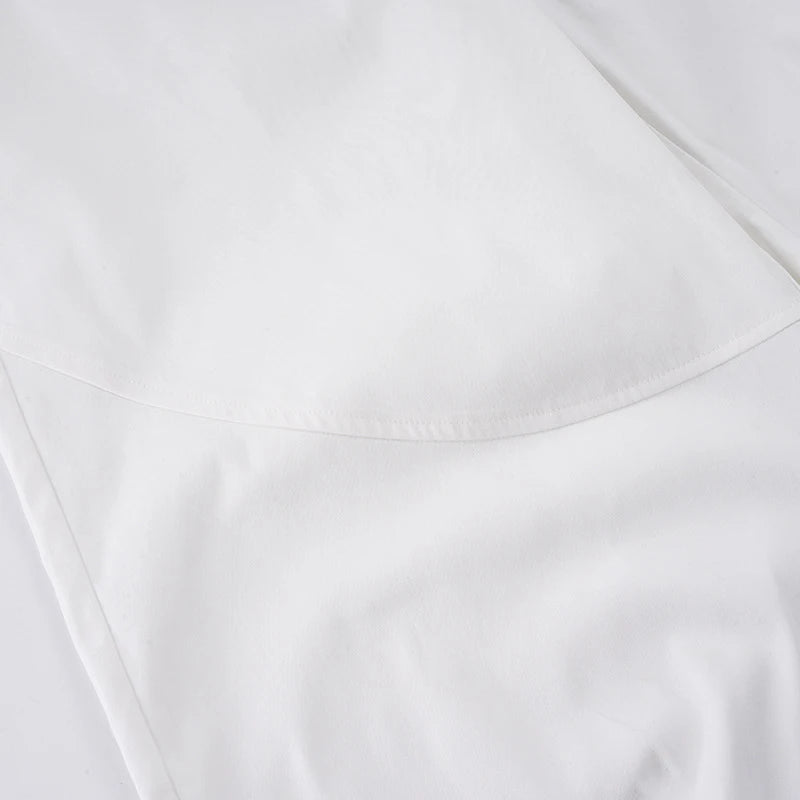 AIERTU  -  Street Style Casual Pure White Drawstring Calf-length Cargo Pants Ruched High Waist Fungus Edge Elastic Fashion Loose Pants Aiertu