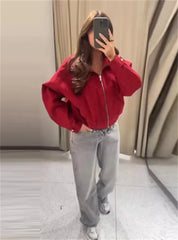 AIERTU  -  Women's Jacket Spring and Autumn New Fashionable Versatile Long-Sleeve Stand Collar Plaid Pilot Jacket Aiertu