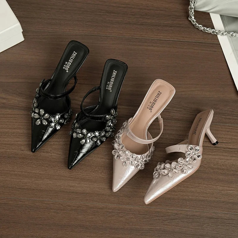 AIERTU  -  Elegant Women Shoes Exquisite Rhinestone Flower High Heeled Sandals for Woman French Casual Shoes Designer Shoes Sandalias Mujer Aiertu