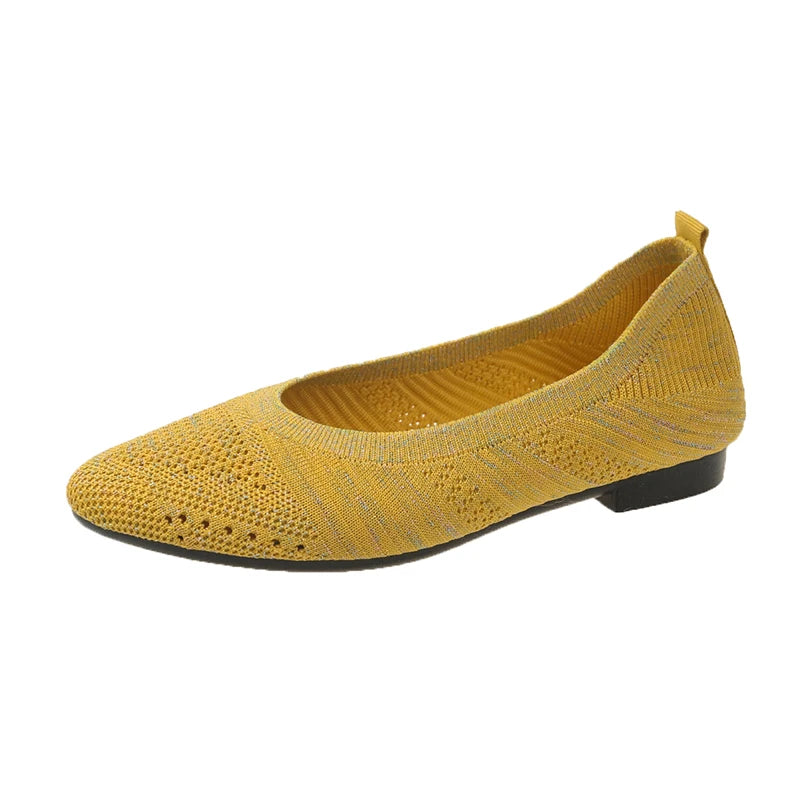 Pointed Toe Flat Shoes Women Solid Color Knitted Slip on Shoes Casual Breathable Ballet Flats Women Comfort Ladies Shoes Aiertu