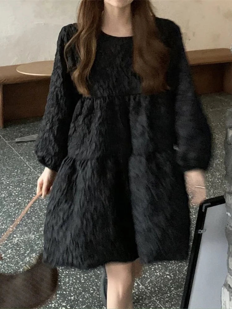 Aiertu Gothic Harajuku Oversized Black Dress Women Goth School Student Long Sleeve Short Dresses Autumn Korean Fashion Kpop Aiertu